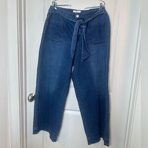ELOQUII High Rise Wide Leg Belted Patch Pockets Relaxed Jeans, Size 20